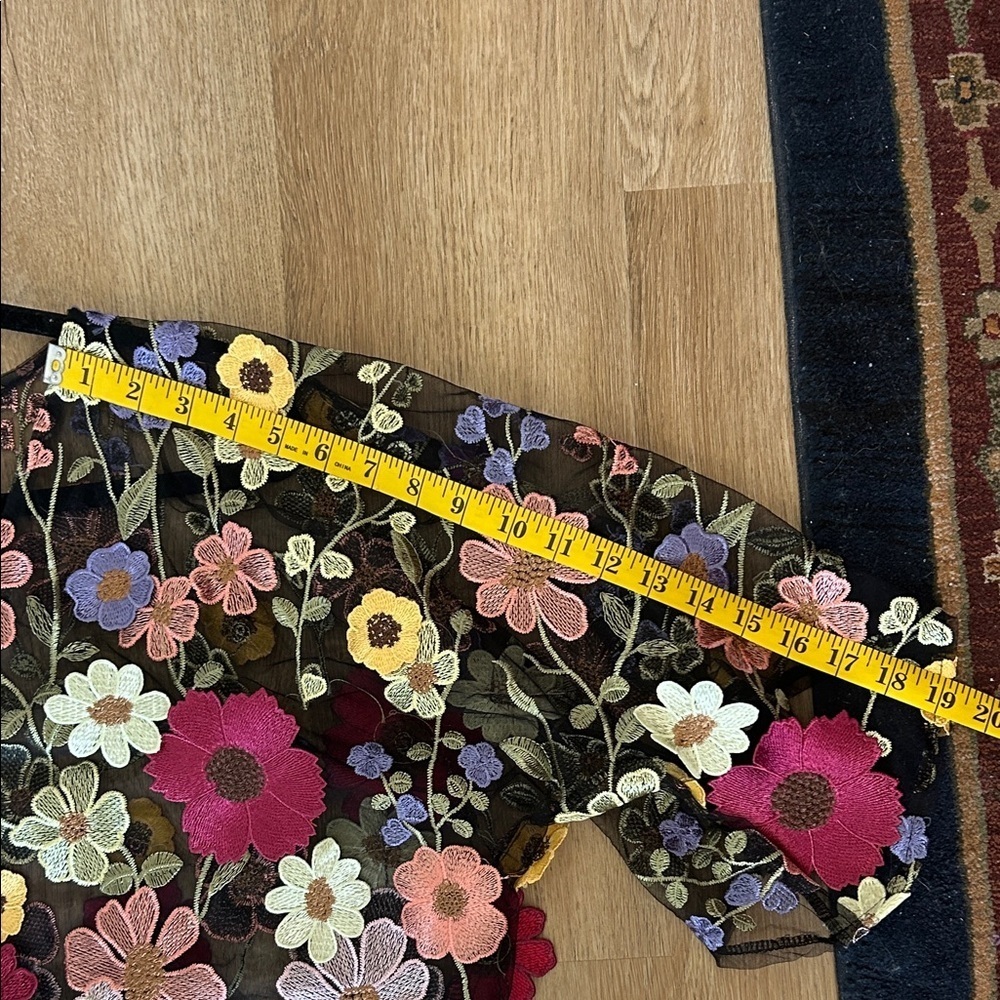 Tela Black Sheer Floral Summer Mini Dress 3D florals size L - Picture 11 of 11